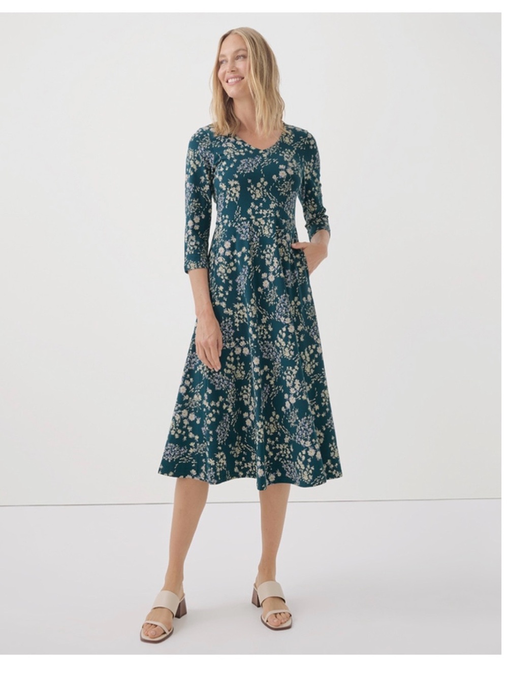 PACT Women's Celestial Wildflowers Fit & Flare Party Midi Dress Medium